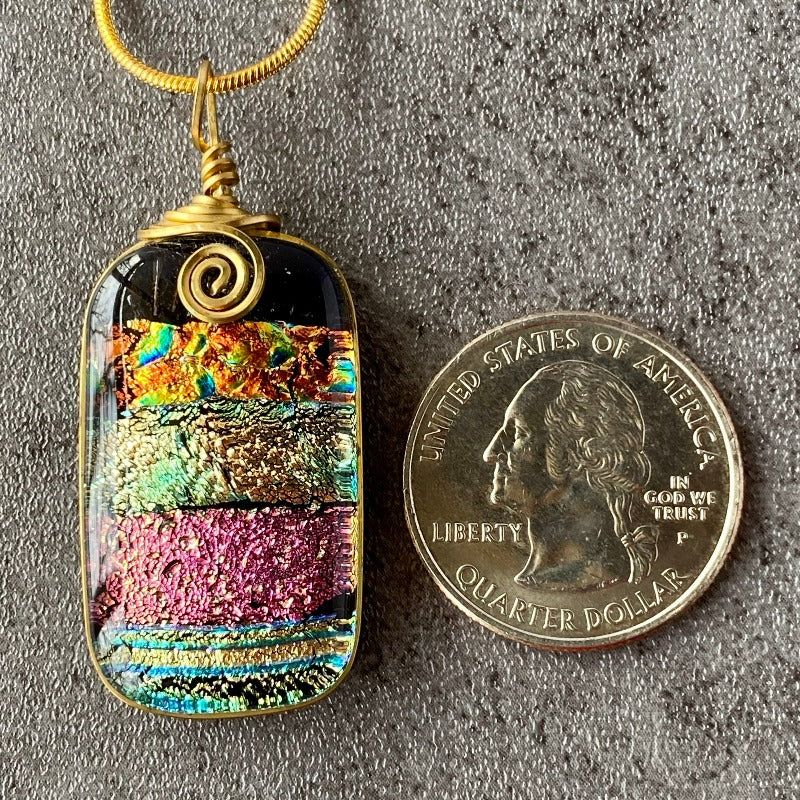 Party Time, Multi-color Dichroic Glass Necklace, Gold