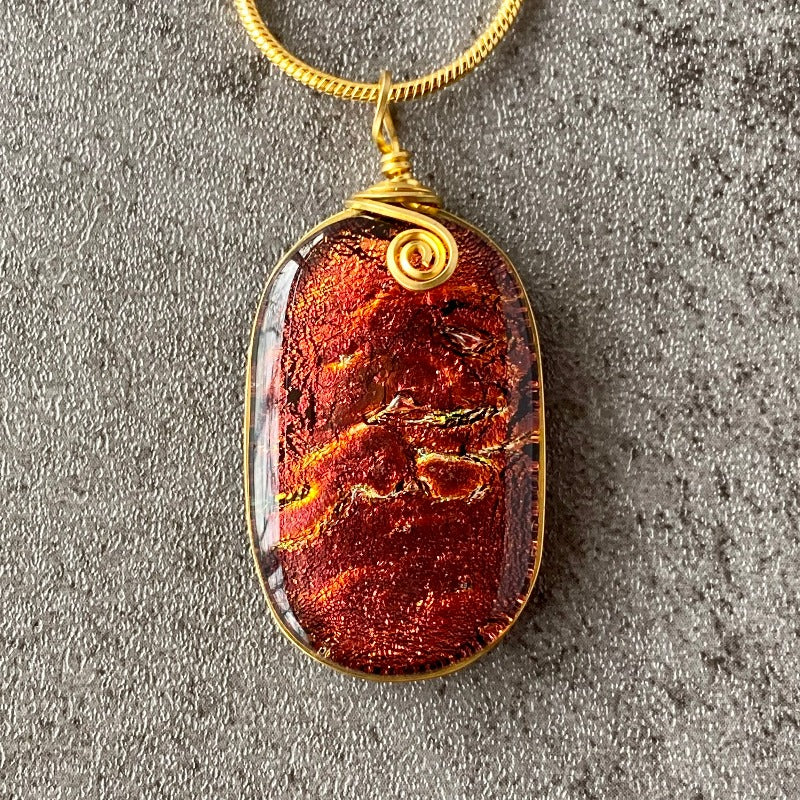 Afterglow, Red Dichroic Glass Necklace, Gold