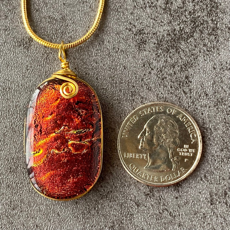 Afterglow, Red Dichroic Glass Necklace, Gold