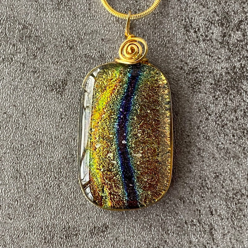 A River Runs, Gold and Blue Dichroic Glass Necklace