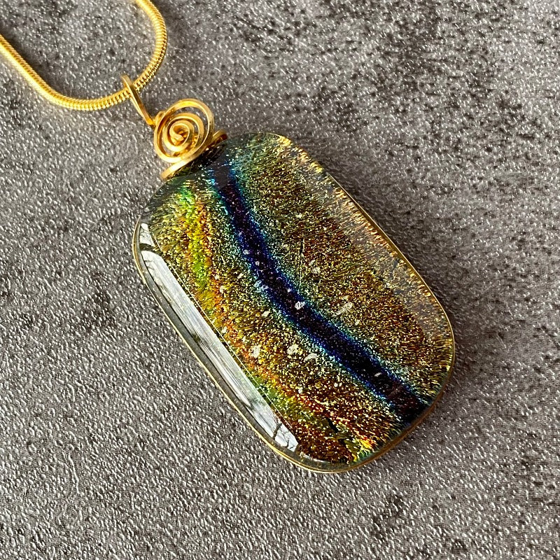 A River Runs, Gold and Blue Dichroic Glass Necklace