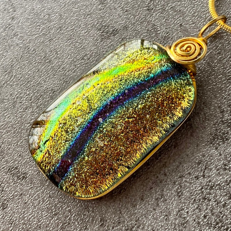 A River Runs, Gold and Blue Dichroic Glass Necklace