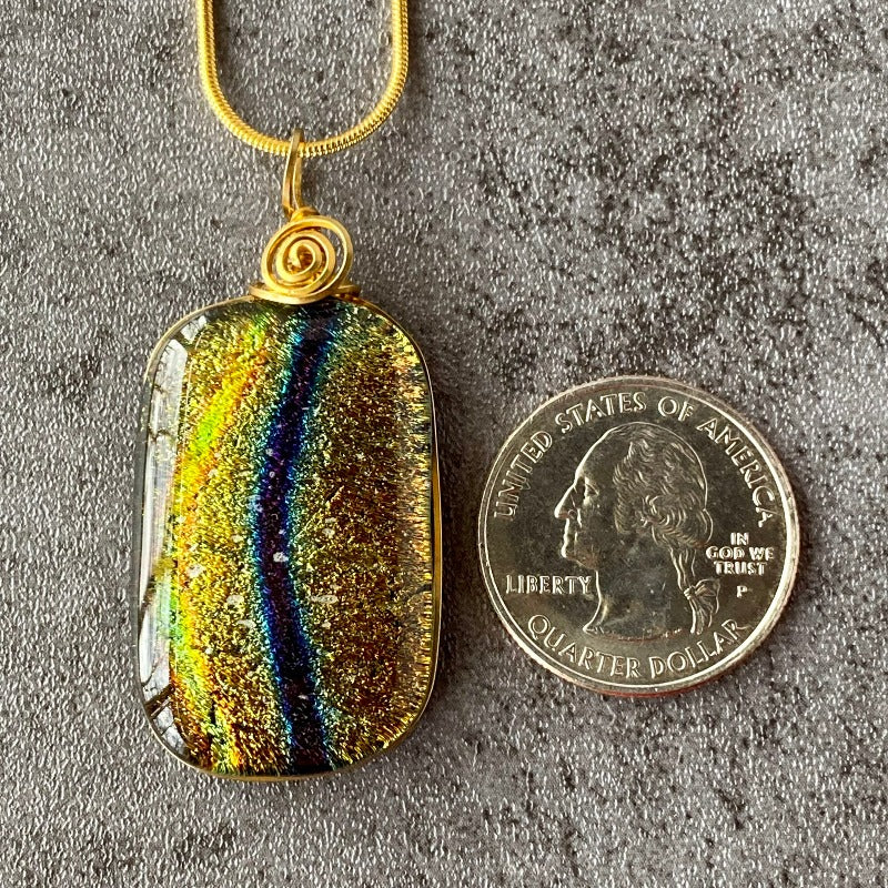 A River Runs, Gold and Blue Dichroic Glass Necklace