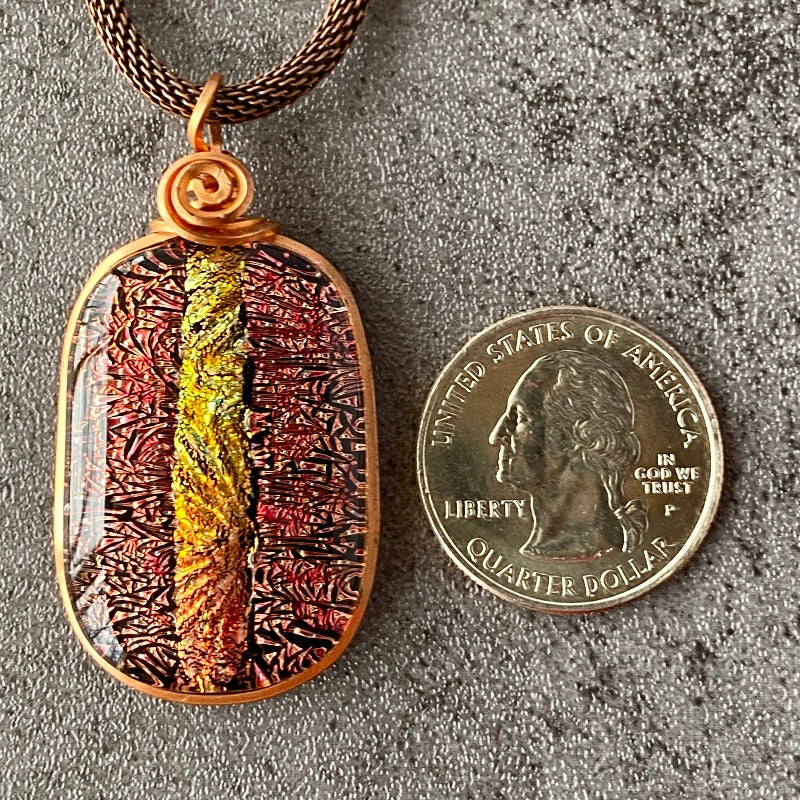Crackling Rose, Red Dichroic Necklace, Copper