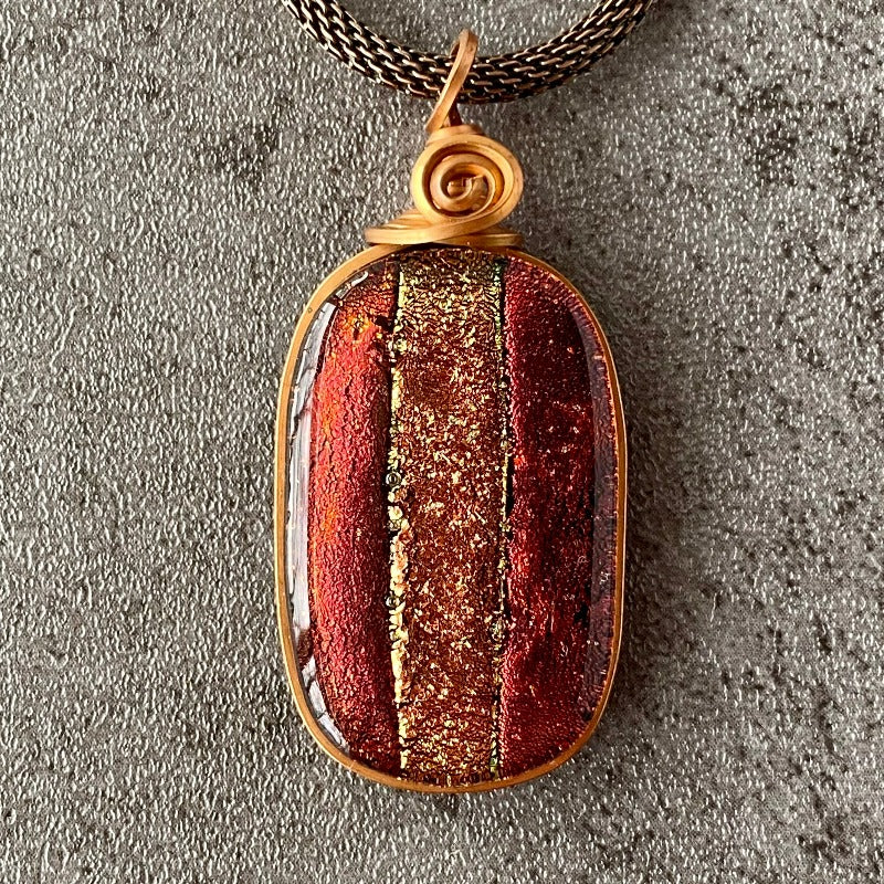 Copper Echoes, Red and Copper Dichroic Glass Necklace