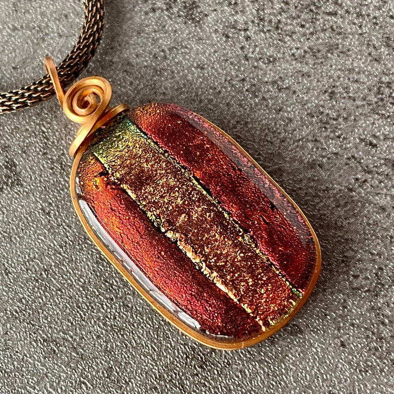 Copper Echoes, Red and Copper Dichroic Glass Necklace