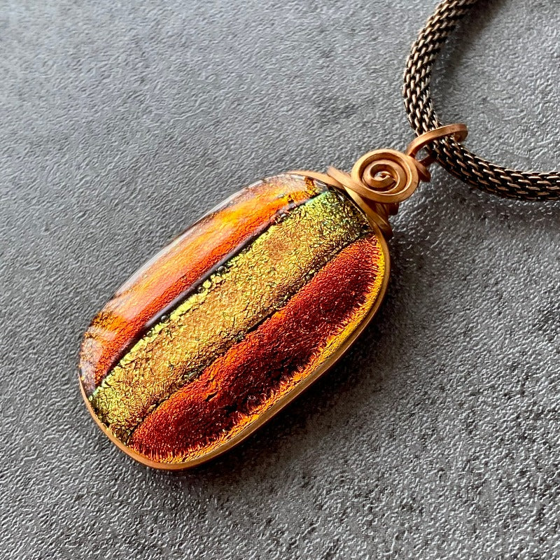 Copper Echoes, Red and Copper Dichroic Glass Necklace