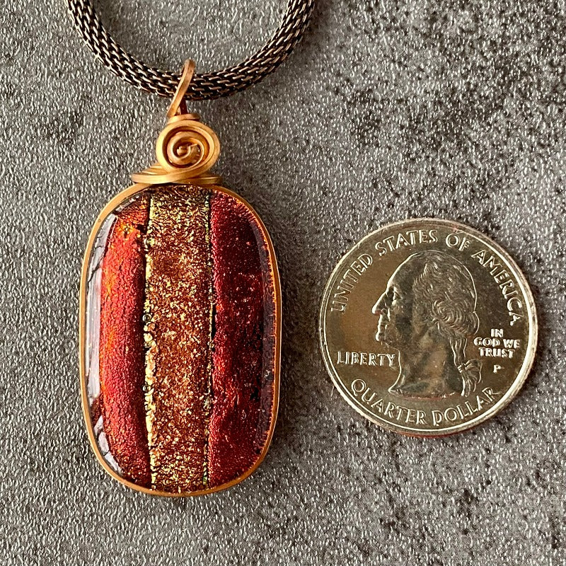 Copper Echoes, Red and Copper Dichroic Glass Necklace