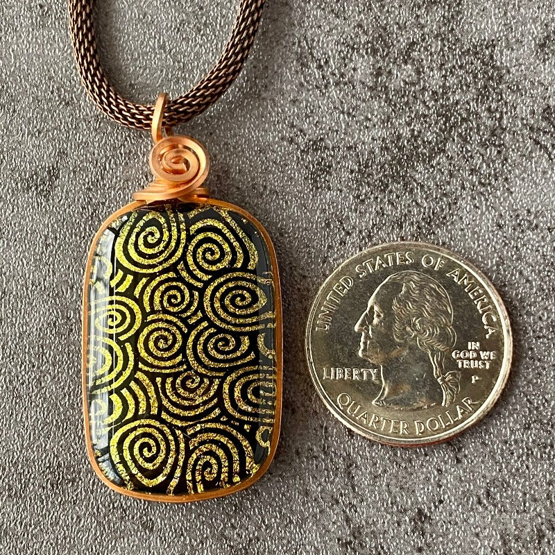 Gold Swirl, Dichroic Glass Necklace, Copper