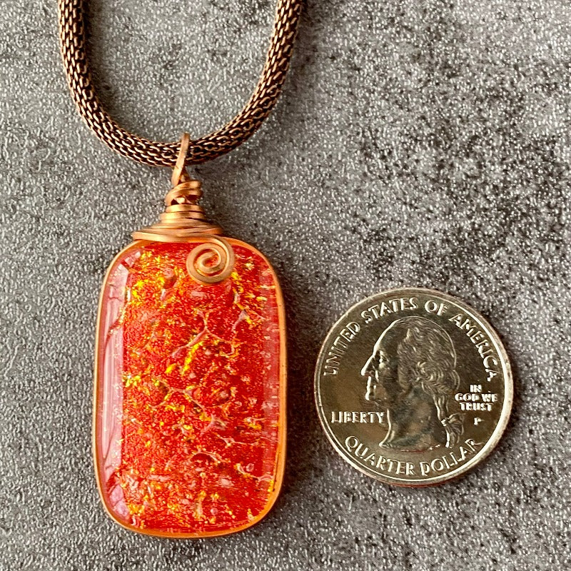 Fired Up, Red Dichroic Glass Necklace, Copper