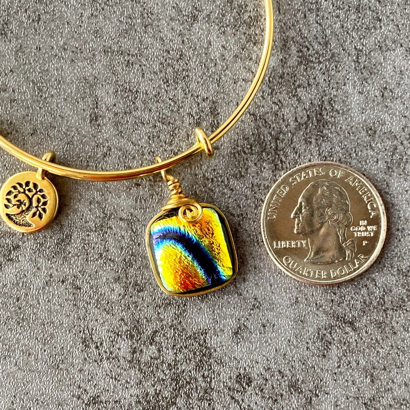 River Dance, Multi-color Dichroic Glass Bracelet, Gold
