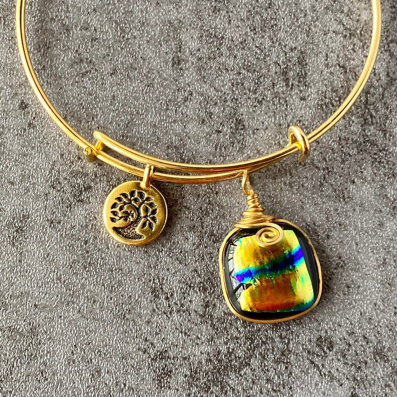 Stripes and Shine, Multi-color Dichroic Glass Bracelet, Gold