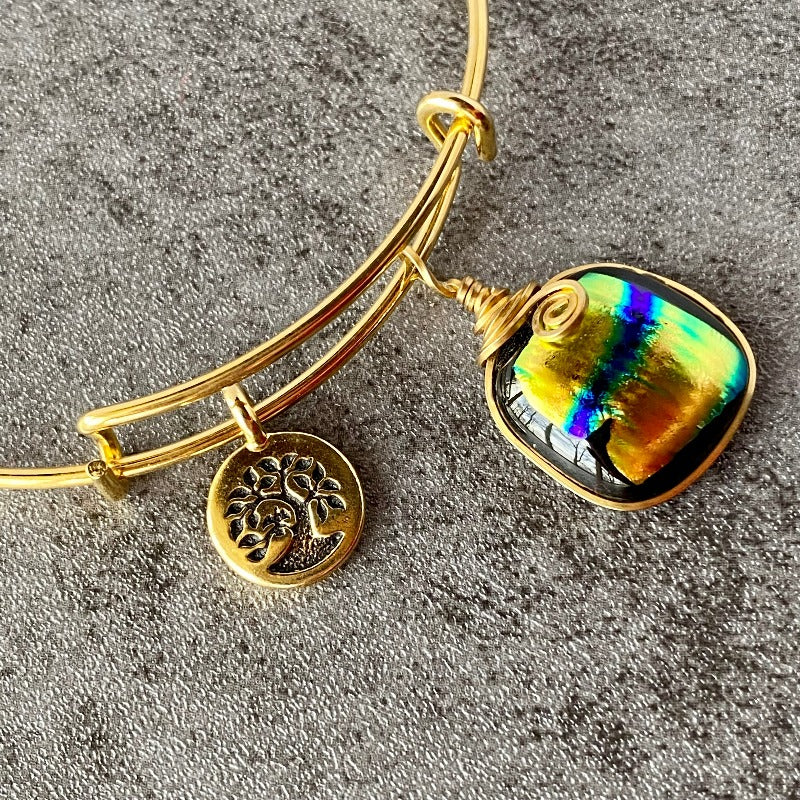 Stripes and Shine, Multi-color Dichroic Glass Bracelet, Gold