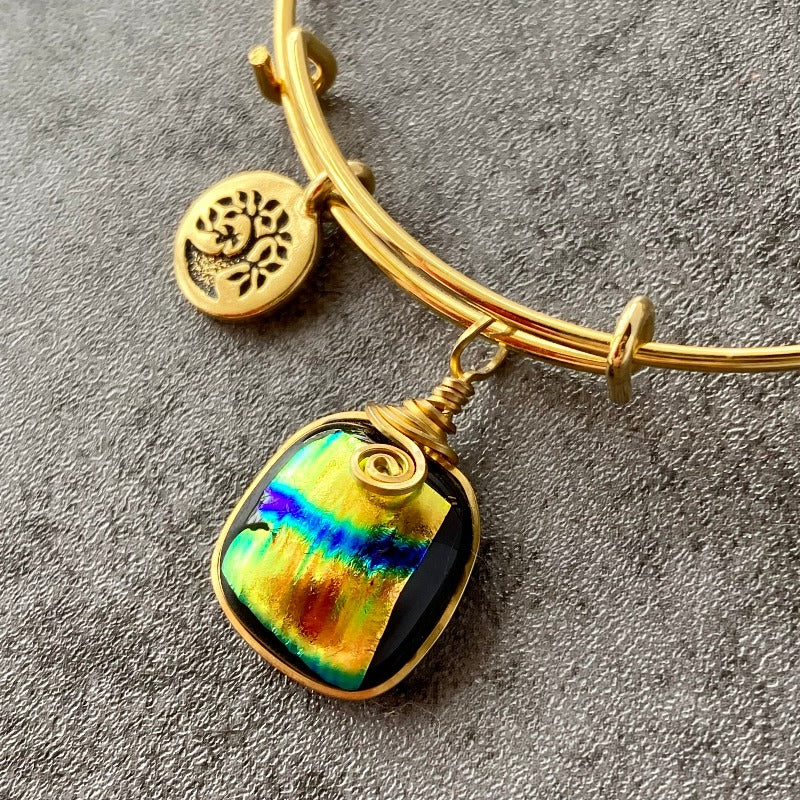 Stripes and Shine, Multi-color Dichroic Glass Bracelet, Gold