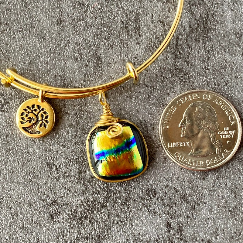 Stripes and Shine, Multi-color Dichroic Glass Bracelet, Gold