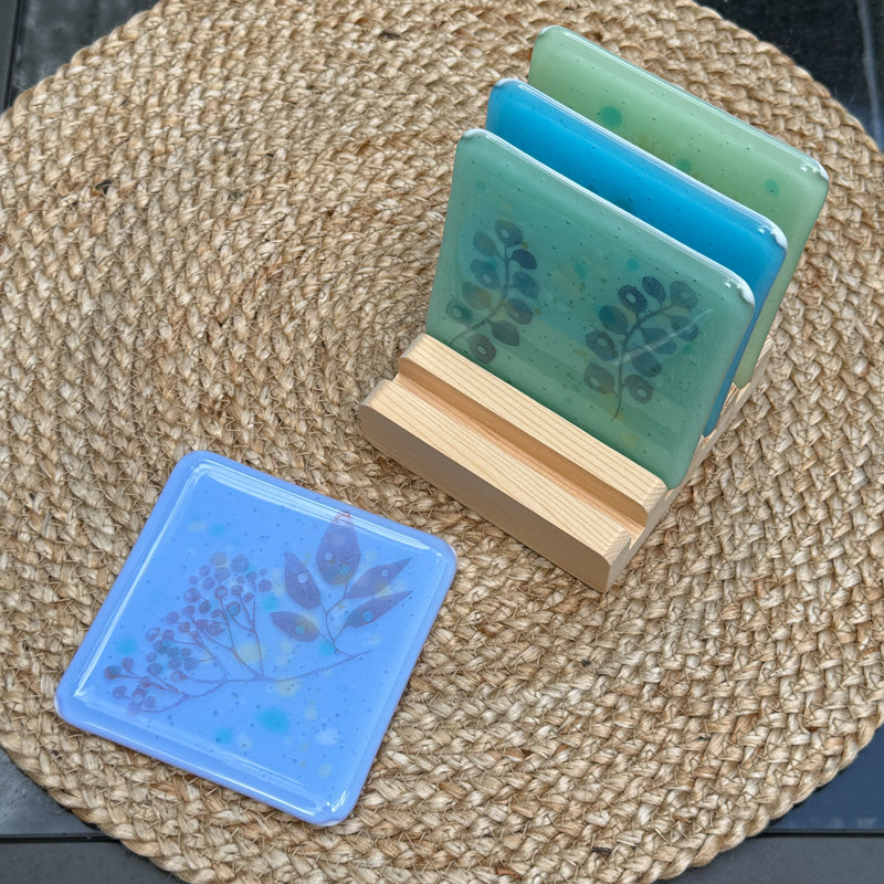 Breezy Botanicals, Summer Breeze Collection coaster set, blues & greens