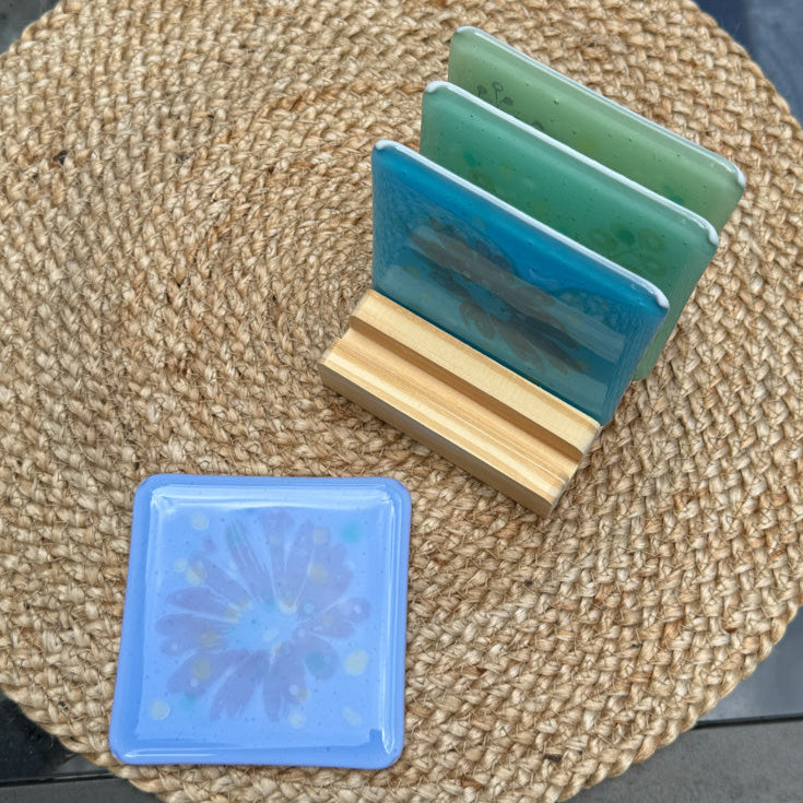 Daydream Garden, Summer Breeze Collection coaster set, blues & greens