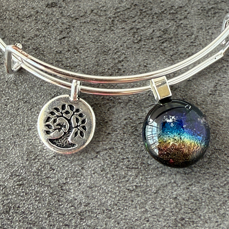 Celestial Dreams, Multi Color Dichroic Glass Bracelet, Silver