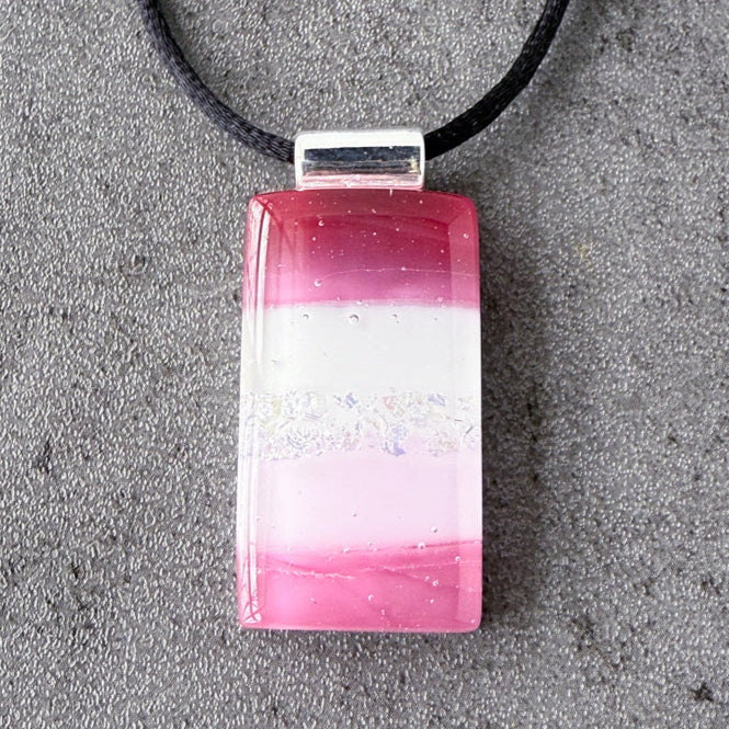 Berry Blush, Pink Fused Glass Necklace, cranberry, mauve, silver