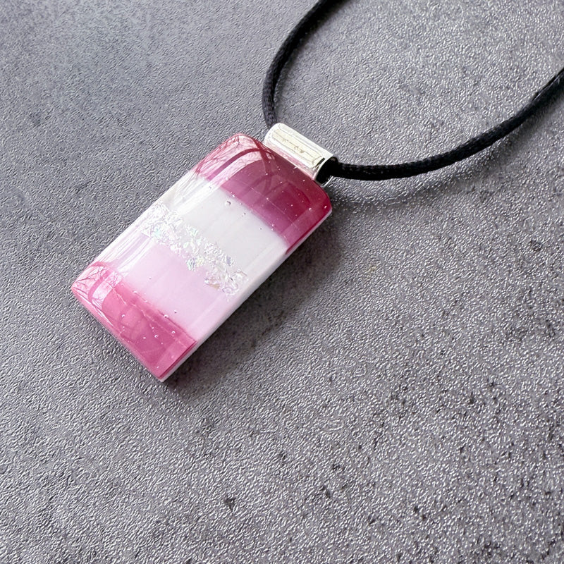 Berry Blush, Pink Fused Glass Necklace, cranberry, mauve, silver