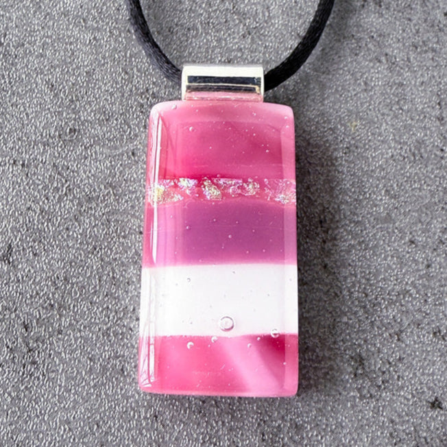 Frosted Cranberry, Pink Fused Glass Necklace, cranberry, mauve, silver