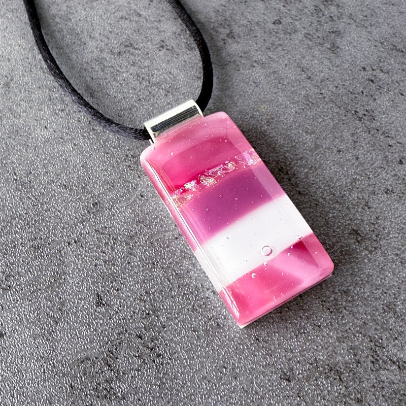 Frosted Cranberry, Pink Fused Glass Necklace, cranberry, mauve, silver