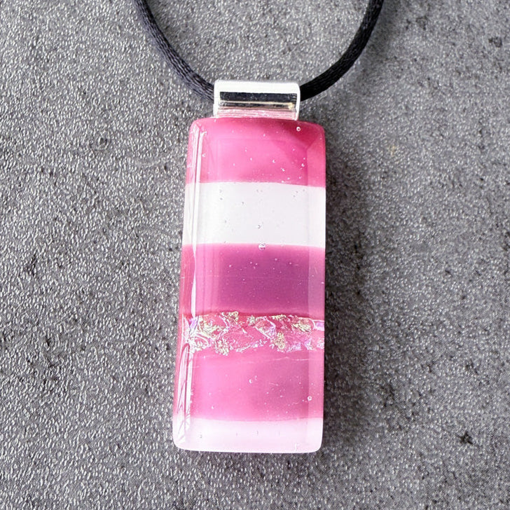 Midsummer Rosé, Pink Fused Glass Necklace, cranberry, mauve, silver