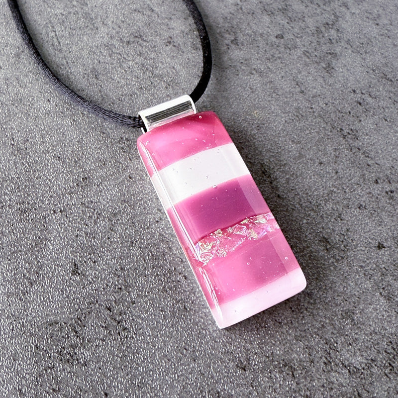 Midsummer Rosé, Pink Fused Glass Necklace, cranberry, mauve, silver