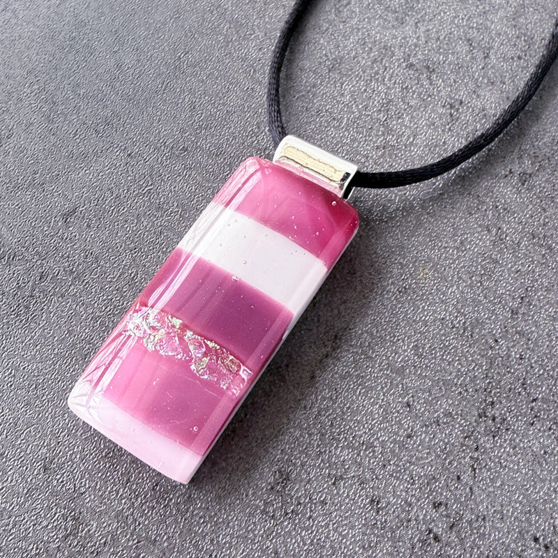 Midsummer Rosé, Pink Fused Glass Necklace, cranberry, mauve, silver