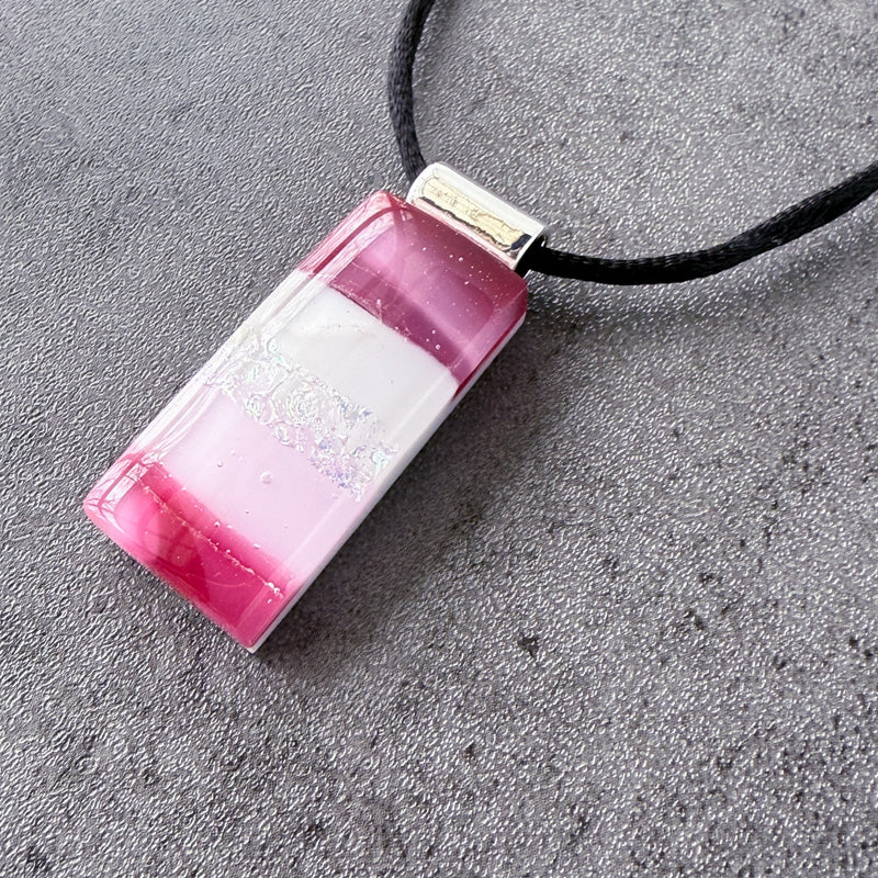 Raspberry Glow, Pink Fused Glass Necklace, cranberry, mauve, silver