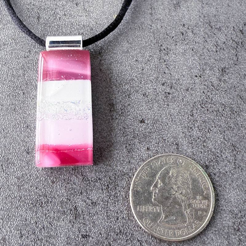 Raspberry Glow, Pink Fused Glass Necklace, cranberry, mauve, silver