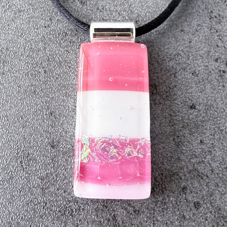 Sangria Sunset, Pink Fused Glass Necklace, cranberry, mauve, silver