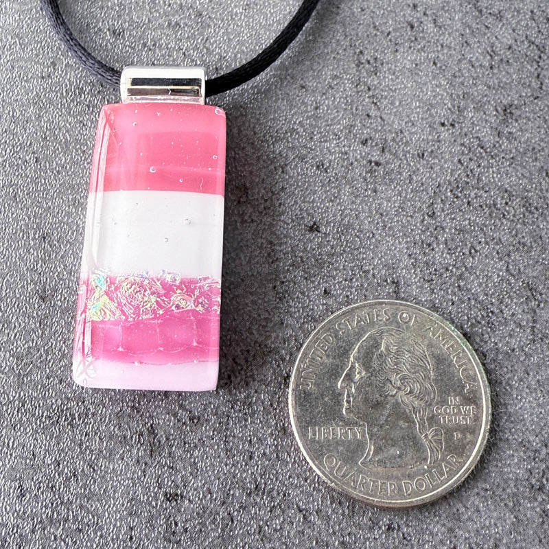 Sangria Sunset, Pink Fused Glass Necklace, cranberry, mauve, silver