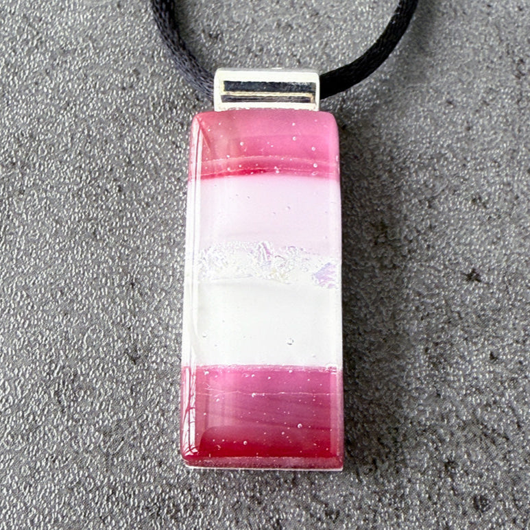 Hushed Hibiscus, Pink Fused Glass Necklace, cranberry, mauve, silver