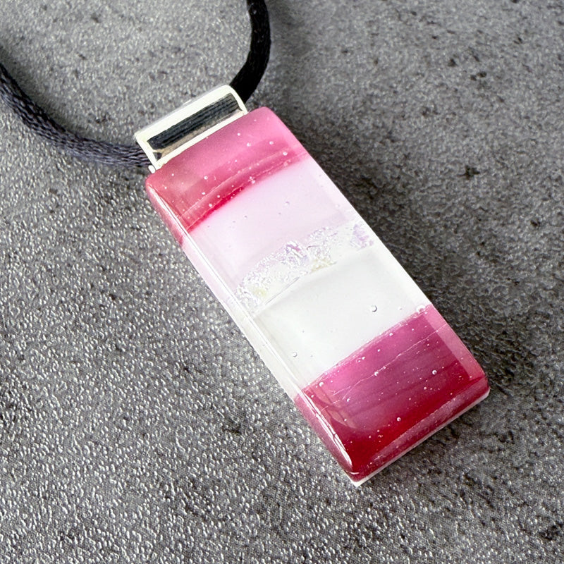 Hushed Hibiscus, Pink Fused Glass Necklace, cranberry, mauve, silver