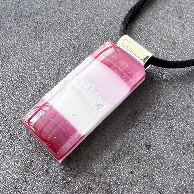 Hushed Hibiscus, Pink Fused Glass Necklace, cranberry, mauve, silver