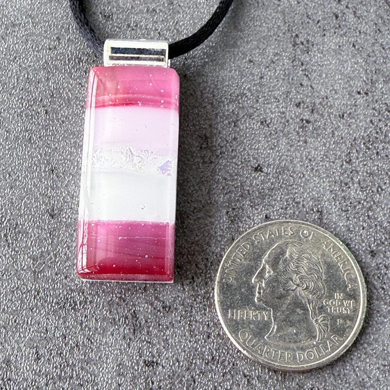 Hushed Hibiscus, Pink Fused Glass Necklace, cranberry, mauve, silver