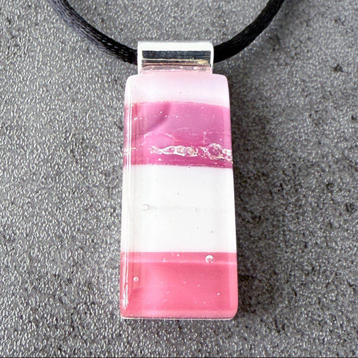 Cotton Candy, Pink Fused Glass Necklace, cranberry, mauve, silver