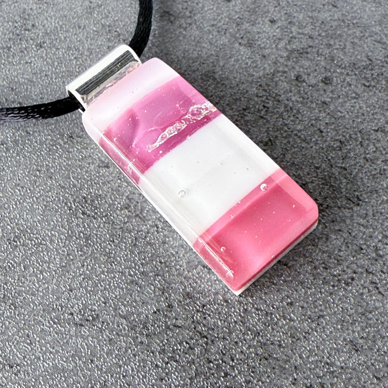 Cotton Candy, Pink Fused Glass Necklace, cranberry, mauve, silver