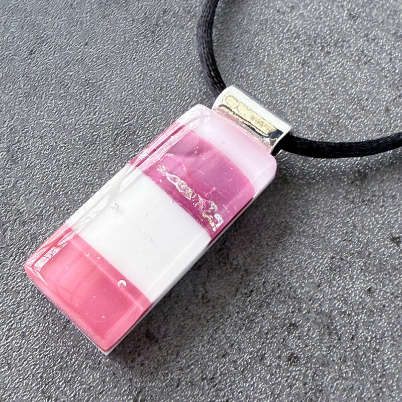 Cotton Candy, Pink Fused Glass Necklace, cranberry, mauve, silver