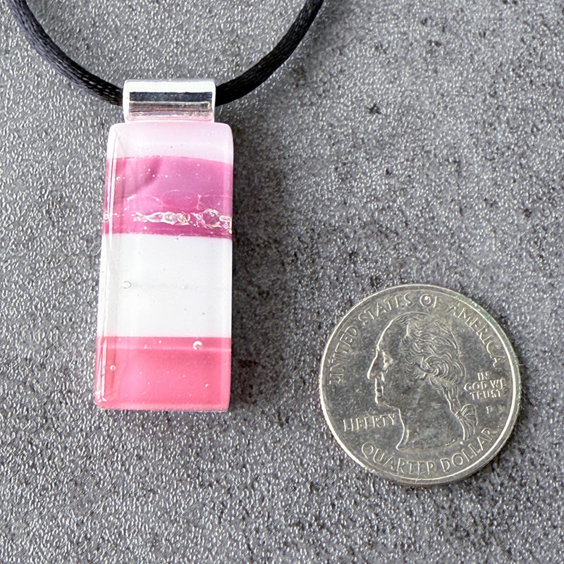 Cotton Candy, Pink Fused Glass Necklace, cranberry, mauve, silver