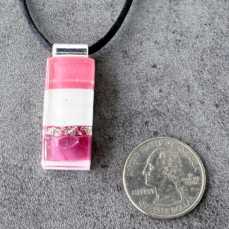 Oh My Heart, Pink Fused Glass Necklace, cranberry, mauve, silver