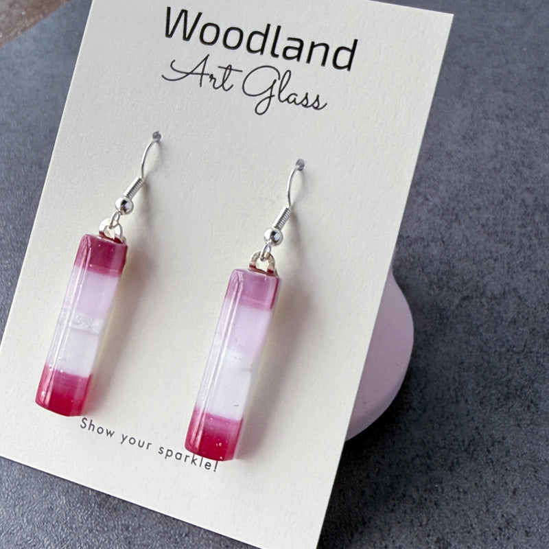 Sunset Streaks, Pink Fused Glass Earrings, cranberry, mauve, silver