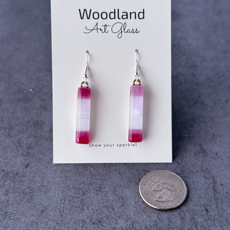 Sunset Streaks, Pink Fused Glass Earrings, cranberry, mauve, silver