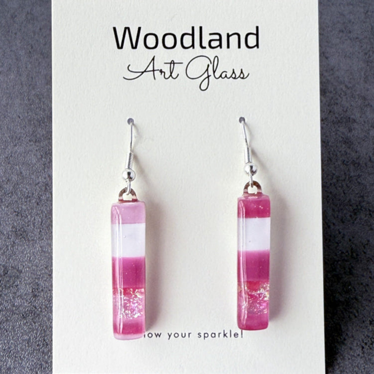 Berry Breeze, Pink Fused Glass Earrings, cranberry, mauve, silver