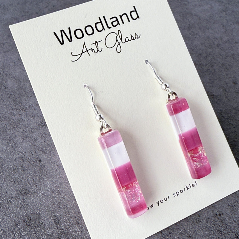 Berry Breeze, Pink Fused Glass Earrings, cranberry, mauve, silver