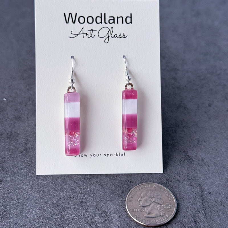 Berry Breeze, Pink Fused Glass Earrings, cranberry, mauve, silver