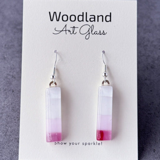 Frosted Blush, Pink Fused Glass Earrings, cranberry, mauve, silver