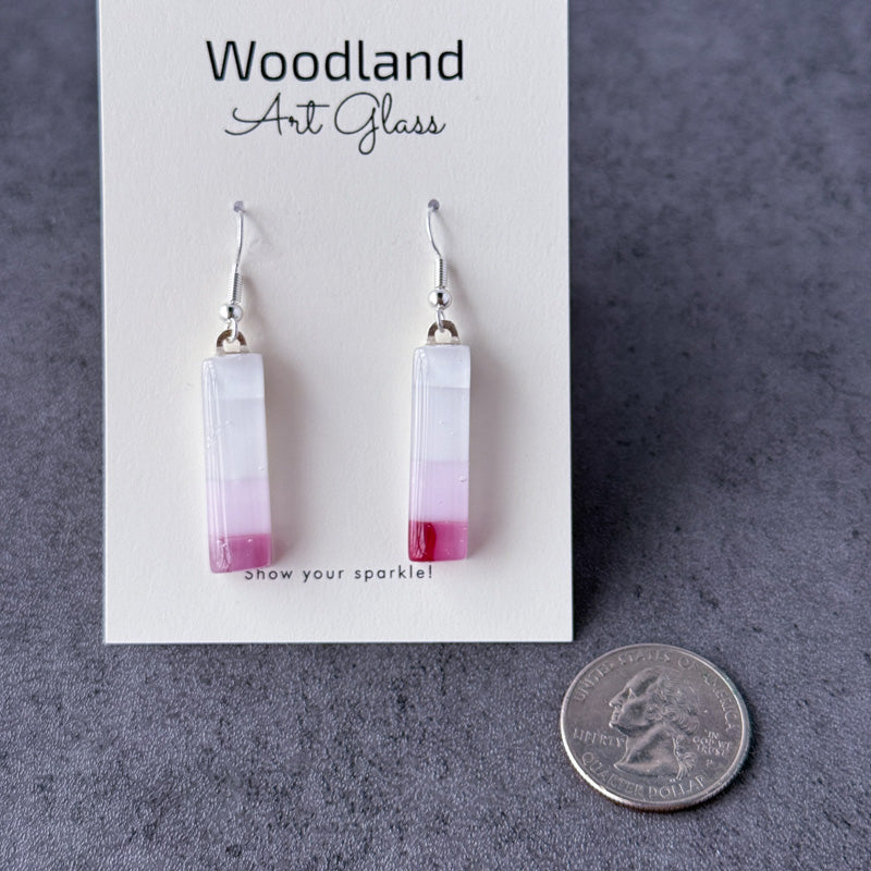 Frosted Blush, Pink Fused Glass Earrings, cranberry, mauve, silver