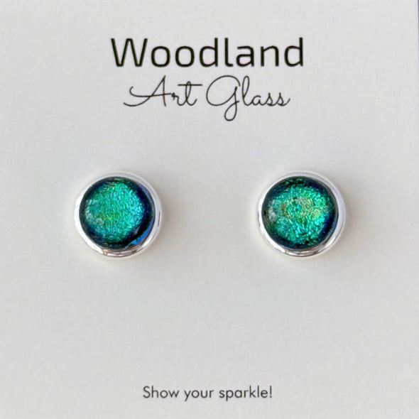 Spring Has Sprung, Green Dichroic Earrings, Silver